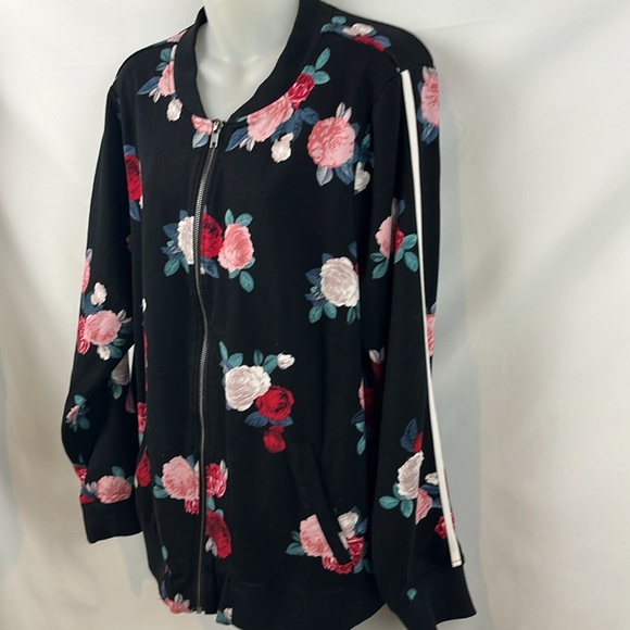 Torrid Floral Bomber Active Roses Stripe Ponte Zip Front Multicolor Jacket Sz 3 - Picture 6 of 8